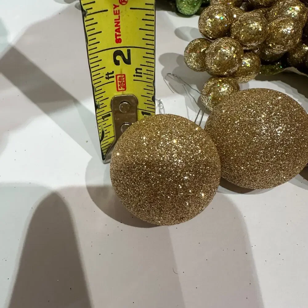 35 piece Shatterproof Christmas Ornaments Gold Green Grapes Holiday Decorations